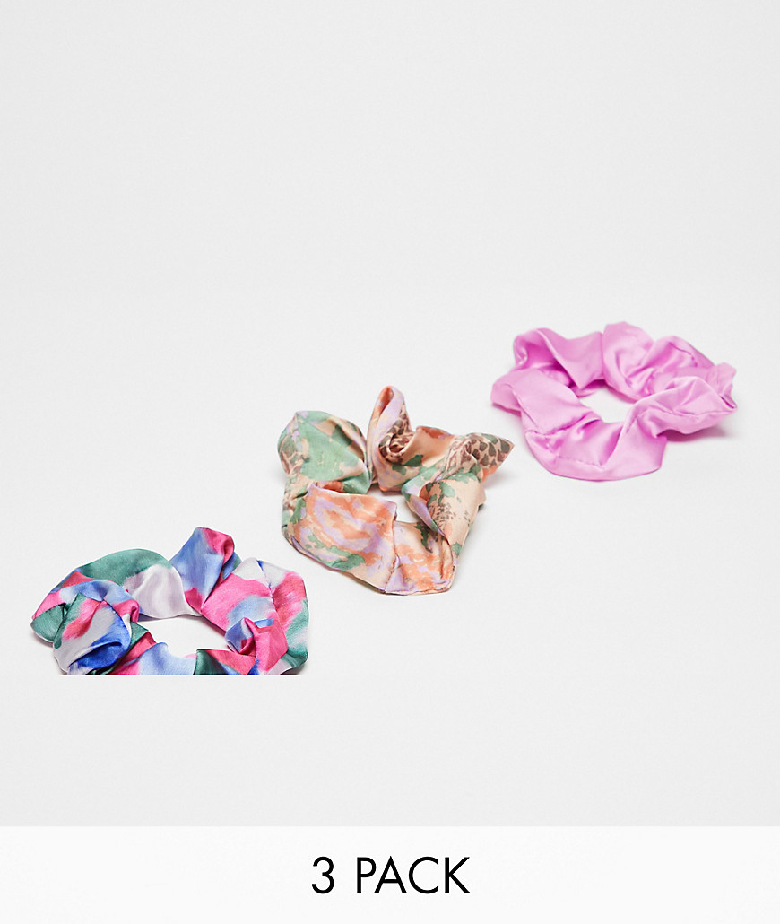 Vero Moda 3 pack scrunchie set in mixed print-Multi