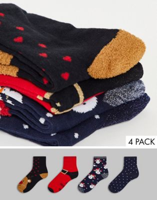 Vero Moda 4-pack Christmas rudolph socks in black & red