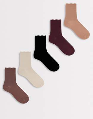 Vero Moda 5 Pack Scallop Top Ankle Socks In Multi