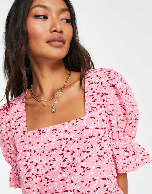 Vero Moda - Aangerimpelde mini-jurk met fijne bloemenprint in roze, 2 van 4
