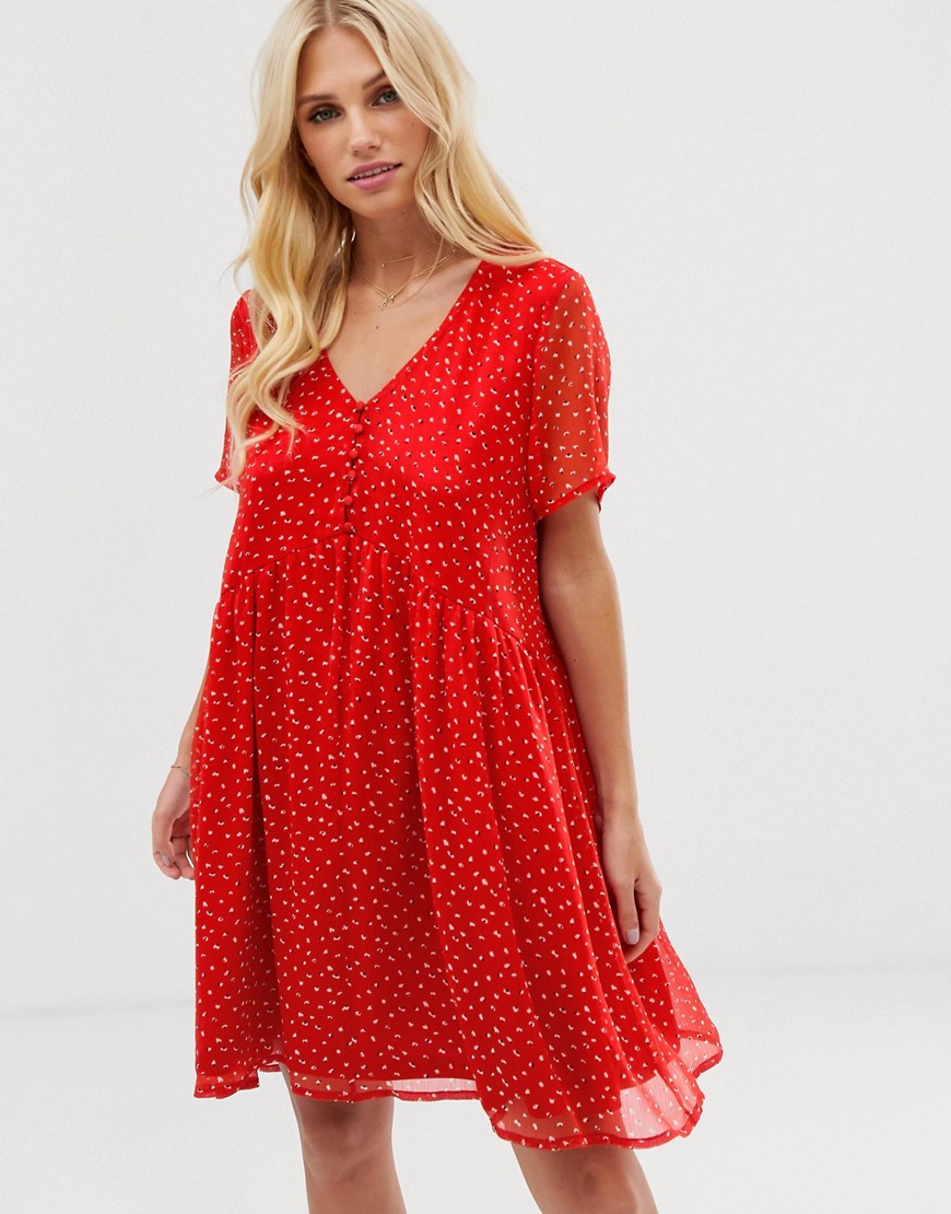 Vero Moda - Aangerimpelde mini-jurk met fijne bloemenprint-Rood