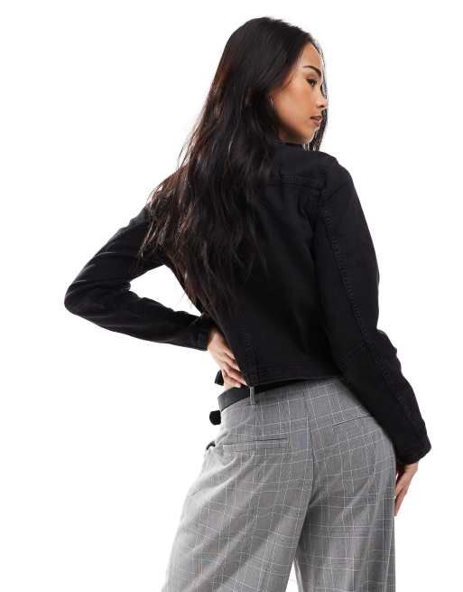 Vero Moda - Aansluitend denim jack met rits aan de voorkant in zwart met wassing , 3 van 4