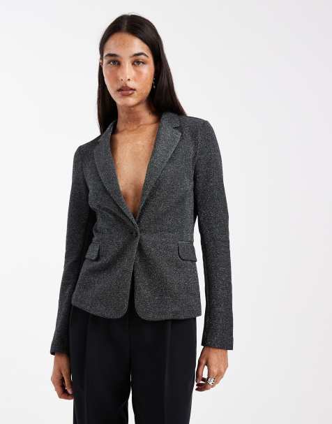 Vero Moda - Aansluitende blazer met stretch en glitter in zwart en zilver - view 1