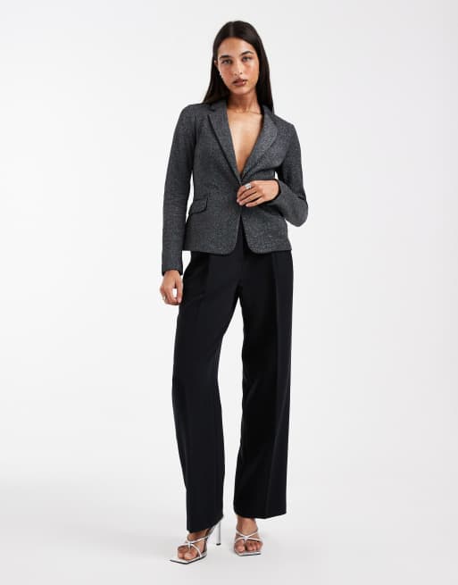 Vero Moda - Aansluitende blazer met stretch en glitter in zwart en zilver, 2 van 4