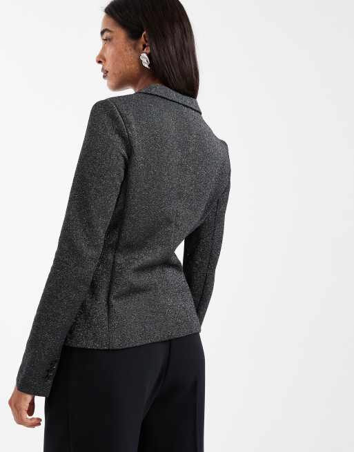 Vero Moda - Aansluitende blazer met stretch en glitter in zwart en zilver, 4 van 4