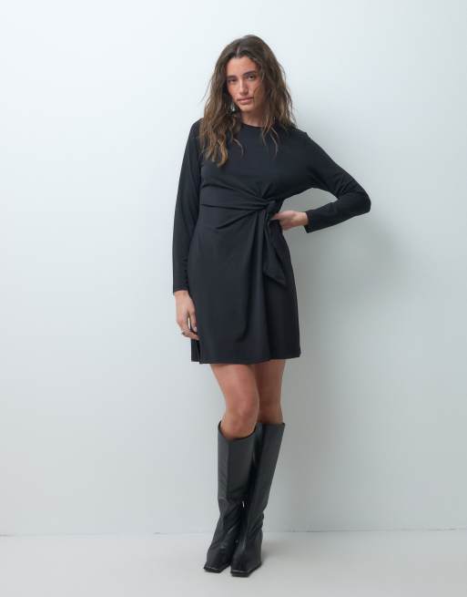 Vero Moda abito corto con maniche lunghe e dettaglio annodato nero, 4 di 4