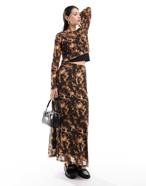 Vero Moda abstract mesh maxi skirt in brown - part of a set - view 1