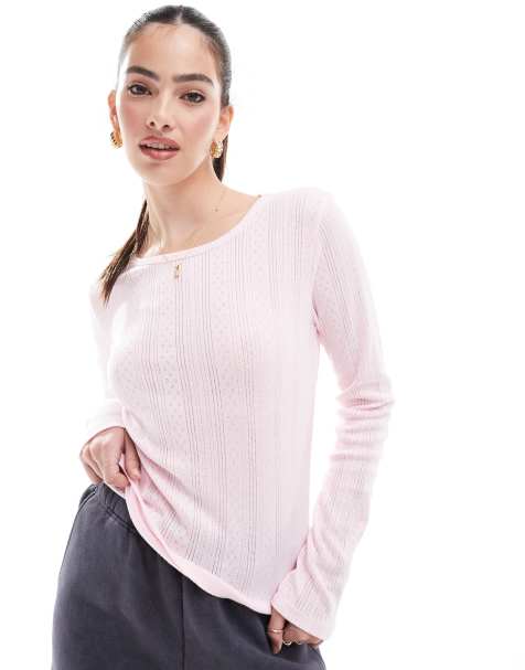 Vero Moda - Ajourgebreide top met lange mouwen in baby roze - view 1