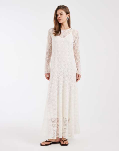 Vero Moda all over floral lace boho maxi dress with godet skirt in cream - view 1