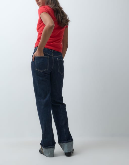 Vero Moda Allison jeans med mellemhøj talje, lige ben, sømdetaljer og opsmøg i mørkeblå denim, 3 af 5
