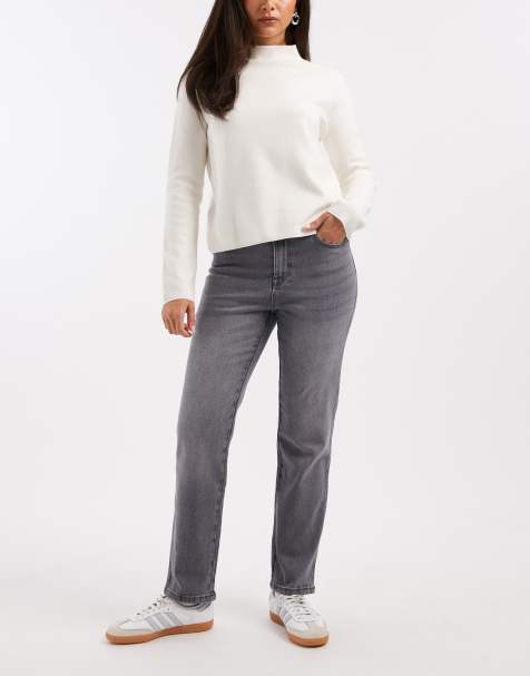 Vero Moda Amara straight leg ankle length stretch jeans in grey wash