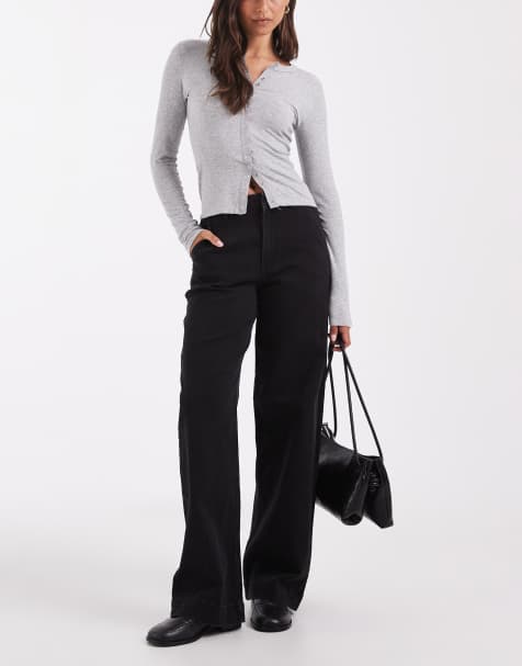 Vero Moda Amaris high rise wide leg jeans in black - view 1