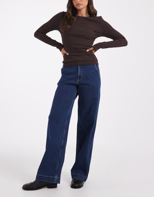 Vero Moda Amaris high rise wide leg jeans in medium blue denim, 2 of 5