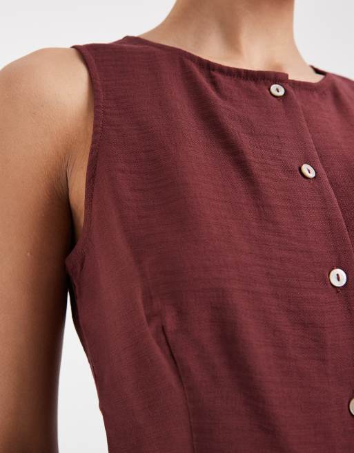Vero Moda – Andorraröd, ärmlös topp med knäppning framtill, del av set, 3 av 4