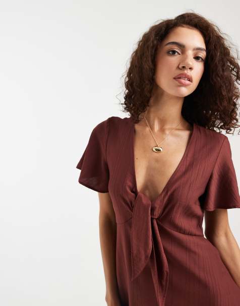 Vero Moda – Andorraröd, krinklad, vävd miniklänning med knytning framtill - view 1