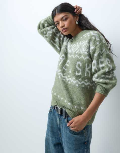 Vero Moda 'Apres Ski' fairisle jumper in oil green - view 1