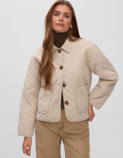 Vero Moda Ara quiltad jacka med utbredd krage i beige, 3 av 5