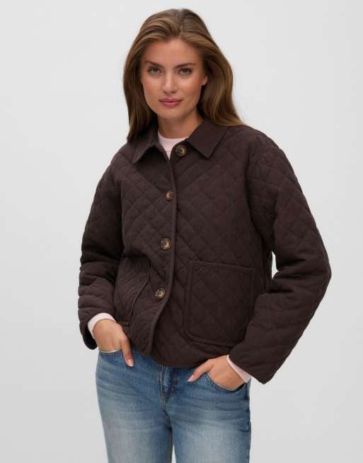 Vero Moda Ara quilted spread collar jacket in brown, 3 of 5