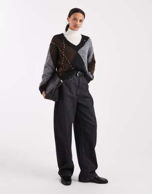 Vero Moda Argyle Stitch Detailing Knit Sweater In Black