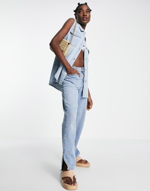 Vero Moda – Ärmellose Jeansjacke mit Bleach-Waschung