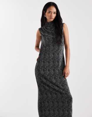 Vero Moda - Ärmelloses Glitzer-Midikleid in Schwarz und Silber mit U-Boot-Ausschnitt