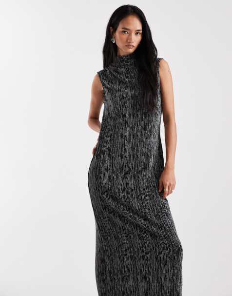 Vero Moda – Ärmelloses Glitzer-Midikleid in Schwarz und Silber mit U-Boot-Ausschnitt - view 1