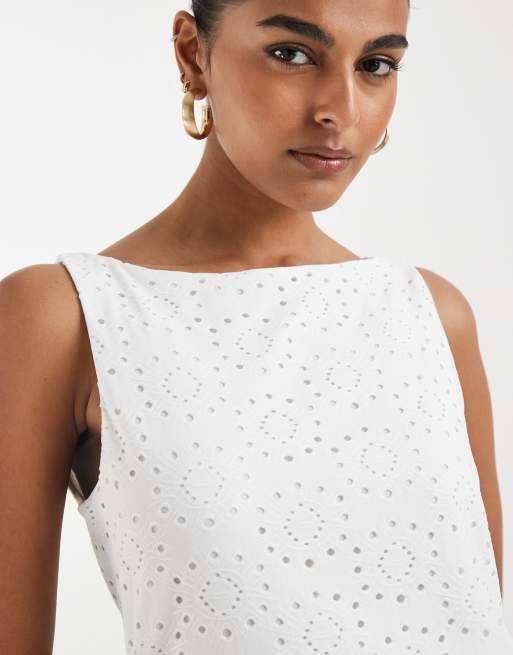 Vero Moda – Ärmelloses Jersey-Minikleid in Weiß mit floraler Lochstickerei, 2 von 4