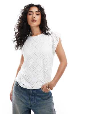Vero Moda - Ärmelloses Jersey-Oberteil in Weiß mit Lochstickerei