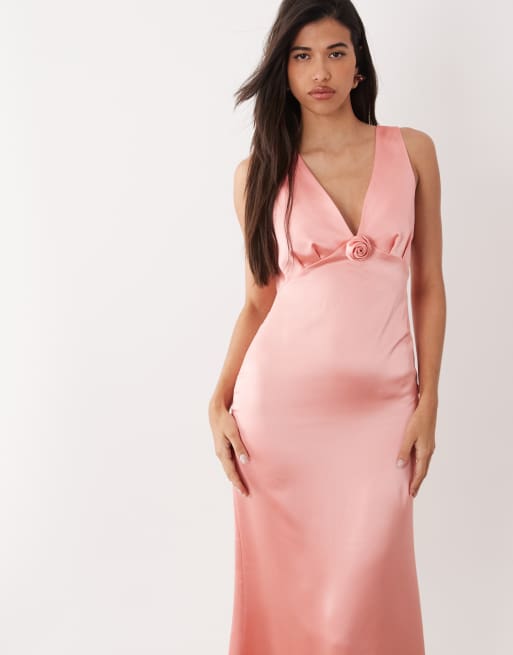Vero Moda – Ärmelloses Maxikleid aus Satin in Korallenrosa, 4 von 4