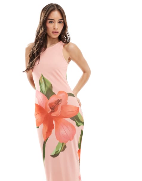 Vero Moda – Ärmelloses Mesh-Kleid mit Naht vorne und auffälligem Hibiskus-Blumenprint - view 1