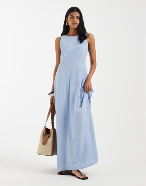 Vero Moda – Ärmelloses Midikleid in Hellblau mit Ziernaht und weitem Rock - view 1