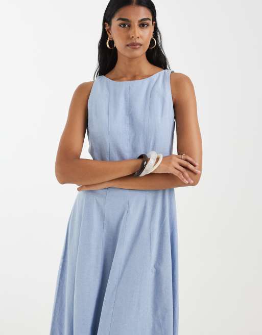 Vero Moda – Ärmelloses Midikleid in Hellblau mit Ziernaht und weitem Rock, 2 von 4