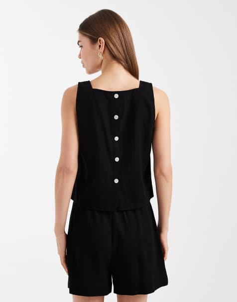 Vero Moda – Ärmelloses Oberteil in Schwarz mit Knopfdetail am Rücken, Kombiteil - view 1