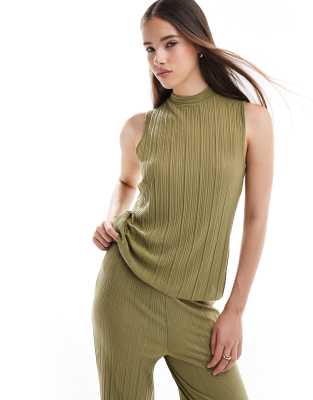 Vero Moda - Ärmelloses Plissee-Oberteil in Khaki, Kombiteil-Grün