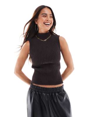 Thumbnail - Vero Moda - Ärmelloses Strickoberteil in Schokobraun