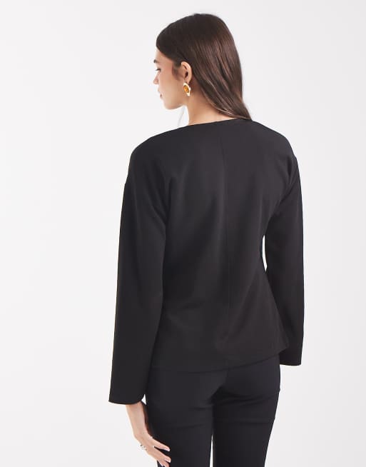 Vero Moda asymmetric jersey cardigan in black, 4 of 4