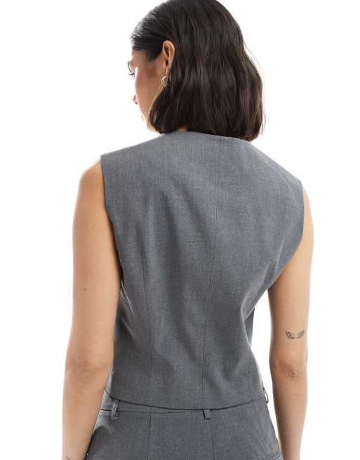 Vero Moda asymmetric waistcoat co-ord in dark grey melange, 4 of 4