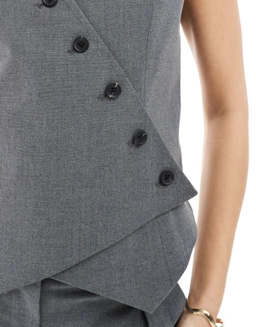 Vero Moda asymmetric waistcoat in dark grey melange (part of a set), 3 of 4