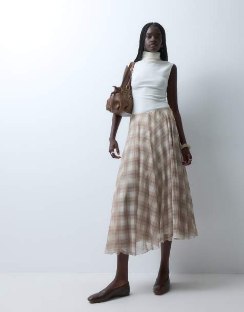Vero Moda asymmetrische midi rok met hoge taille en geruite print - view 1