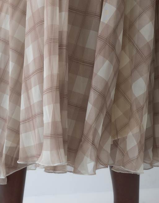 Vero Moda asymmetrische midi rok met hoge taille en geruite print, 5 van 5