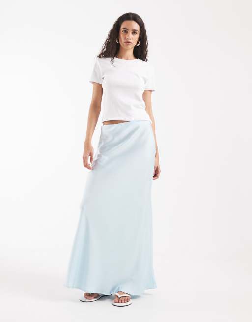 Vero Moda – Asymmetrischer Satin-Midirock in Hellblau, 3 von 5