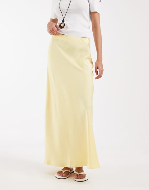 Vero Moda – Asymmetrischer Satin-Midirock in Hellgelb - view 1