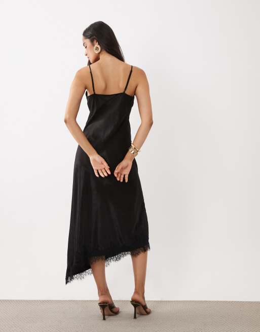 Vero Moda asymmetrisches Midi-Kleid mit Spitzendetail in Schwarz, 4 von 4