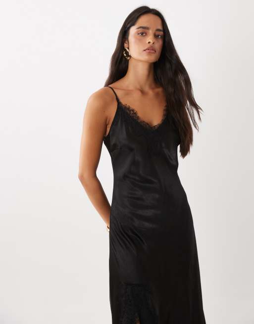 Vero Moda asymmetrisk midiklänning med spetsdetalj i svart, 2 av 4