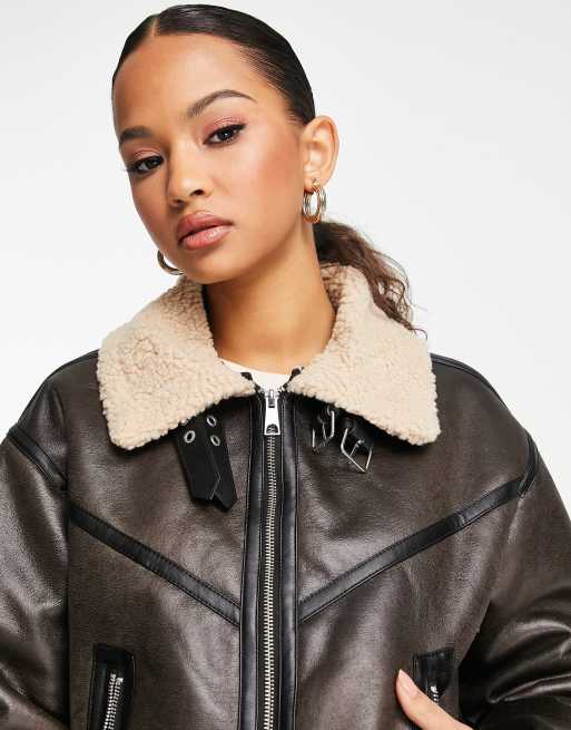 Vero Moda aviator jacket in brown