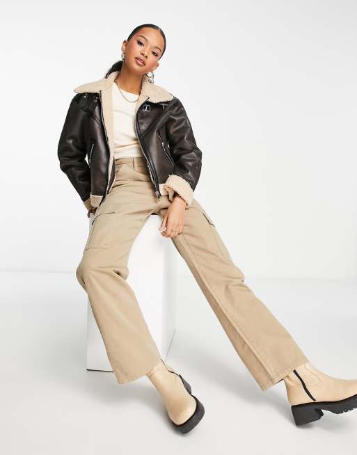 Vero Moda aviator jacket in brown