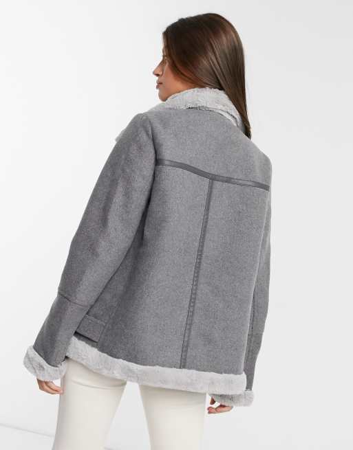 Vero moda wool mix aviator jacket store in grey