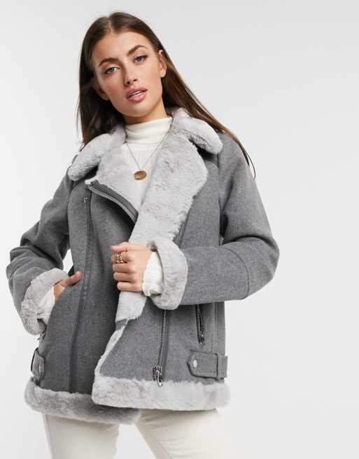 Ladies grey 2025 aviator jacket