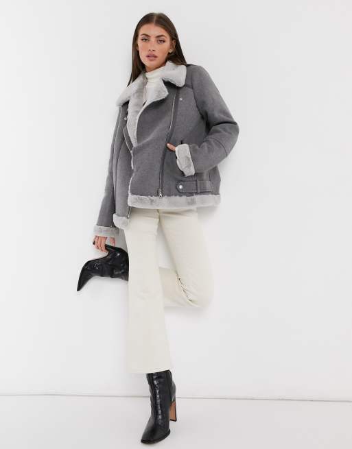 Grey aviator 2024 jacket womens