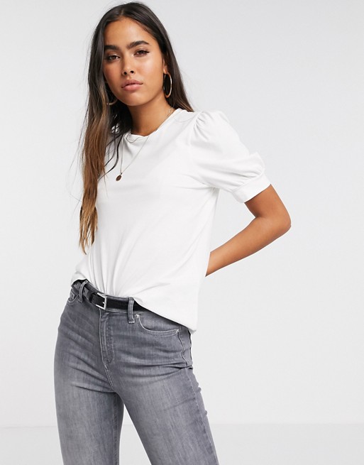 Vero Moda Aware 100% cotton t-shirt with puff sleeves in white